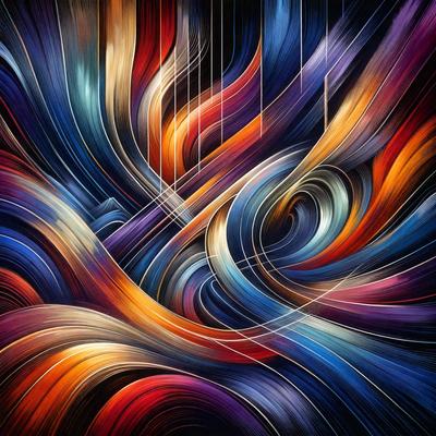 The primary subject of the image is a painting featuring a colorful, abstract design. The setting is a canvas, and the visual style is a combination of digital art and illustration. The painting is characterized by a vibrant color palette, with various shades of blue, orange, and red dominating the scene. The overall atmosphere of the painting is lively and engaging, capturing the viewer's attention with its intricate patterns and artistic expression.